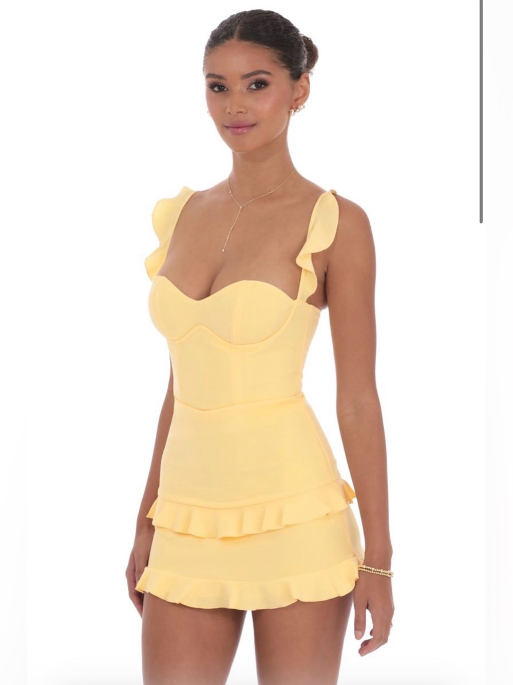 NWT Lucy In The Sky Yellow Homecoming Dress Ruffle Bodycon XS